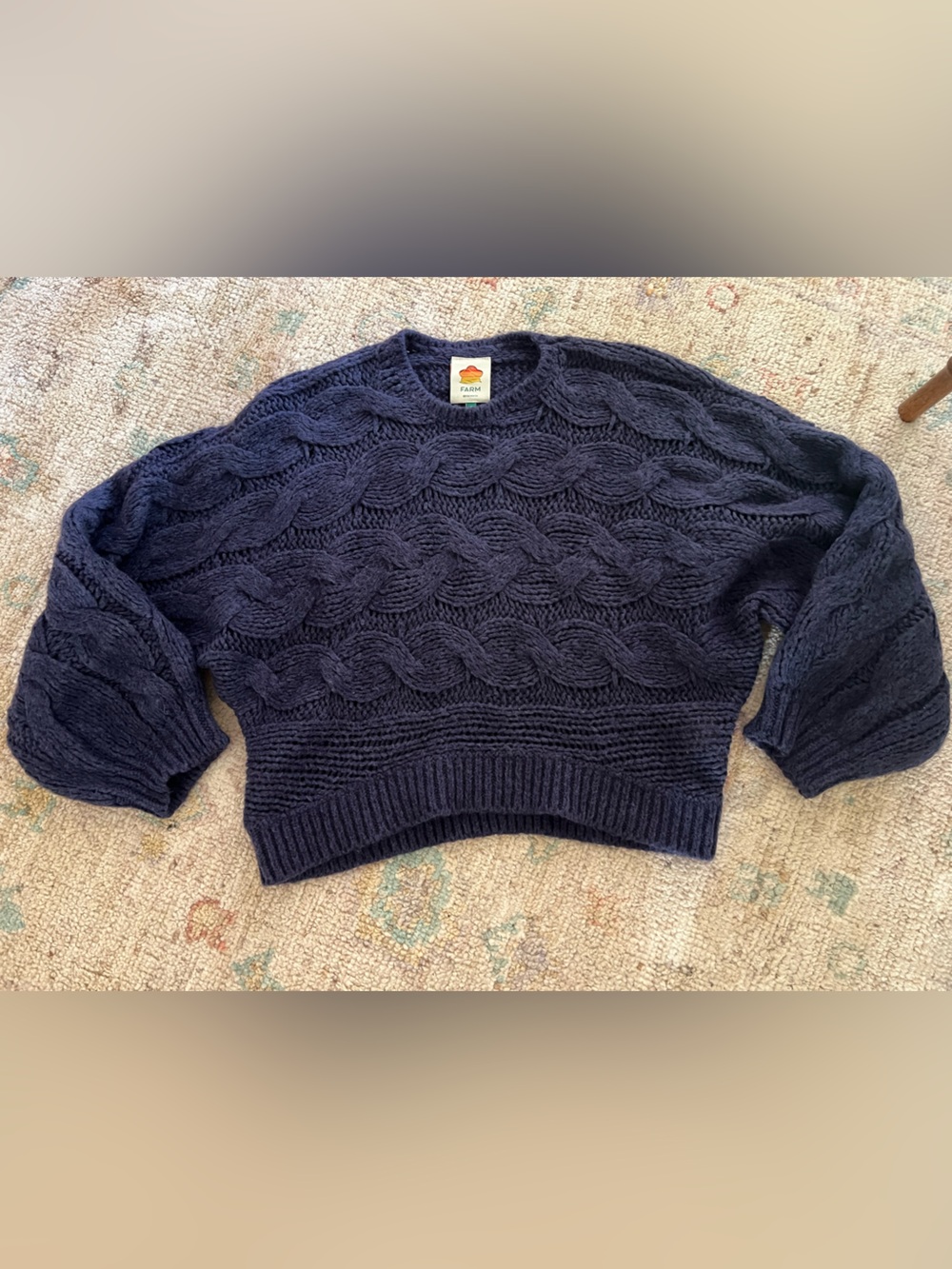 FARM Rio Chunky Cable Knit Sweater | Navy | Size Small | MSRP $248